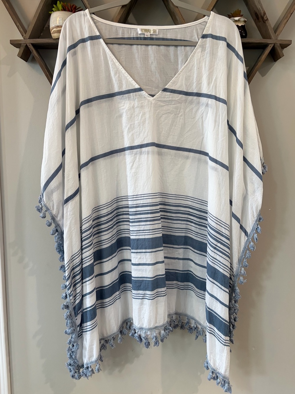 Debbie Katz South Beach
Ashton Kaftan white/blue Swim Cover Up Dress Sz Large